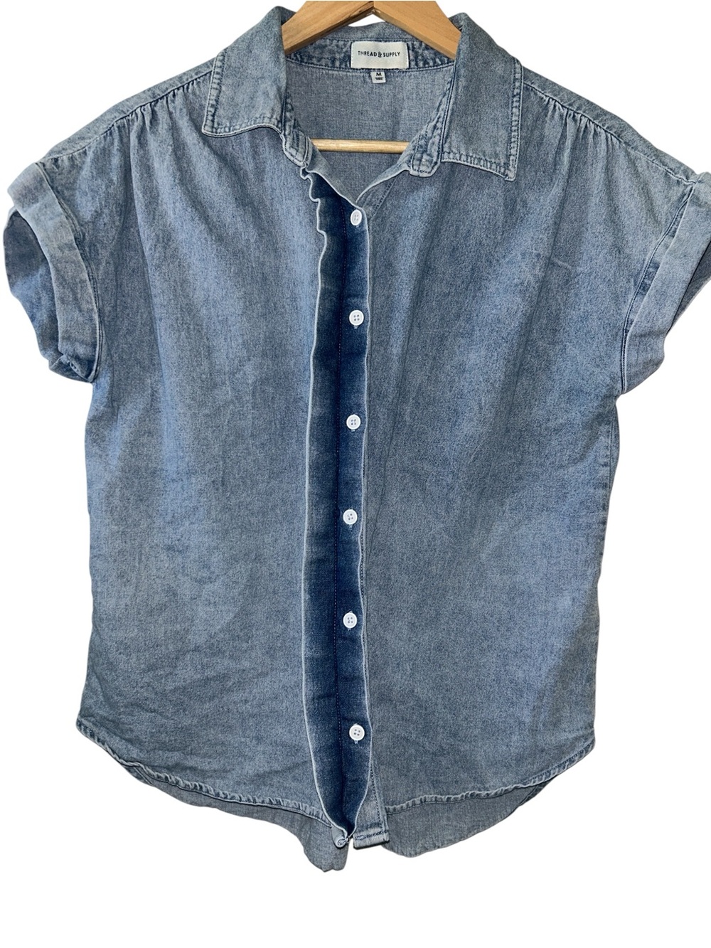 Thread & Supply 100% Cotton Denim Button Down Shirt Western Core Women’s Medium - Picture 3 of 6